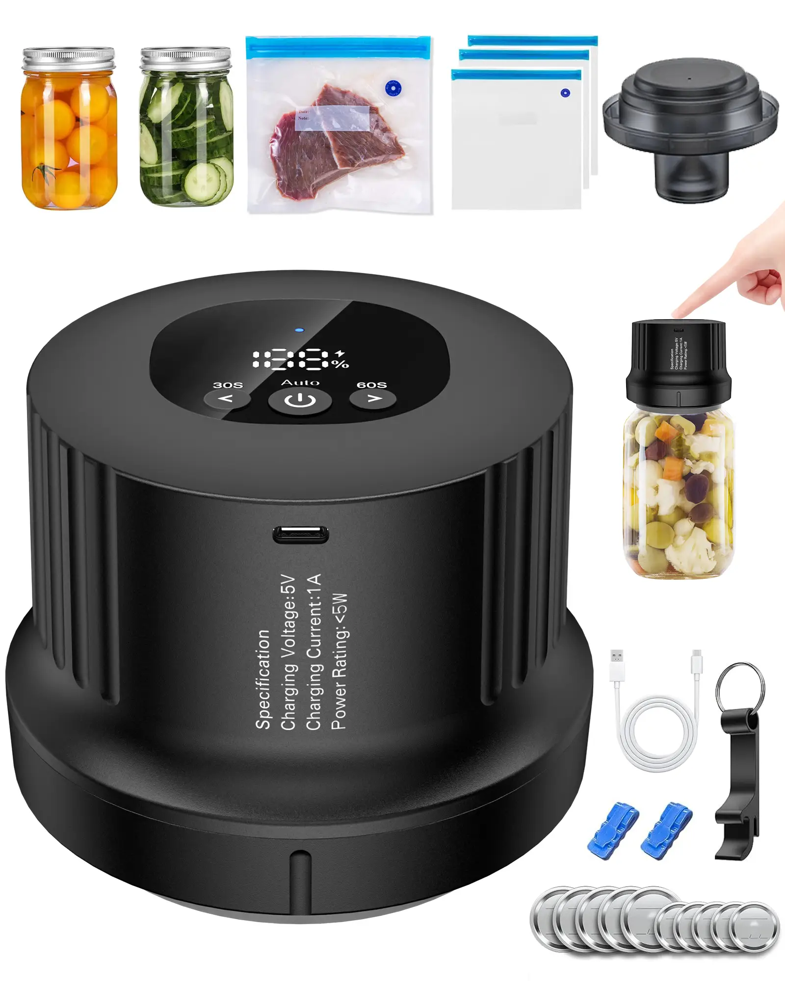 2025 Latest Electric Mason Jar Vacuum Sealer Kit for Mason Jars with Wide and Regular Mouth Canning Jar Lids