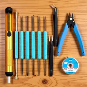 Professional welding tools and desoldering tool sets (11 pieces), desoldering pumps, desoldering wicks, wire cutters, tweezers, soldering iron auxiliary accessories