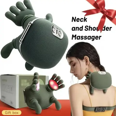 [Renhui] Shoulder Massager Electric Cervical MassagerBionic Hand Heating Wireless Portable 3DKneading Massage for Neck Shoulders & HandsUnisex Lightweight & Adjustable SpeedSettings,Halloween Gifts