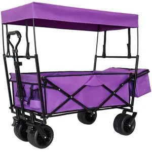 Donext Purple Collapsible Wagon with Canopy 480Lbs Capacity 7"x4" All-Terrain Wheels Lightweight Foldable for Camping Shopping Sports Garden Use