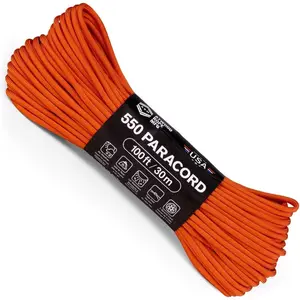 550 Feet 7-Strand Nylon Parachute Cord Outside Gear |   Lanyards, Bracelets, Handle Wraps, Keychain (Burnt Orange)