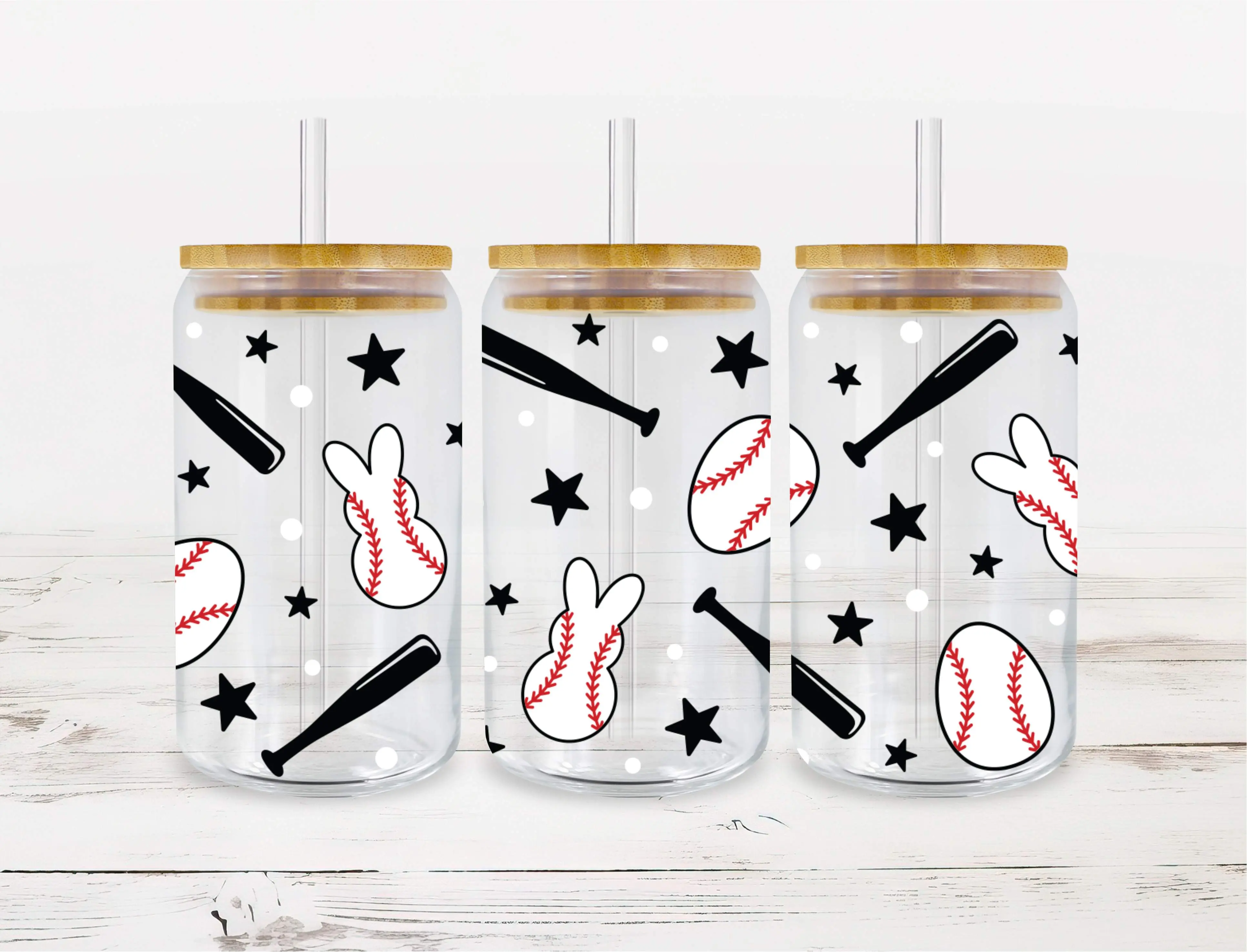 EASTER BASEBALL UV DTF 16OZ GLASS CAN WRAP