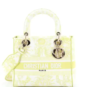 Pre-owned Dior Canvas Plain Top Handle Bags Christian Lady D Lite Bag Embroidered Canvas Medium by Rebag