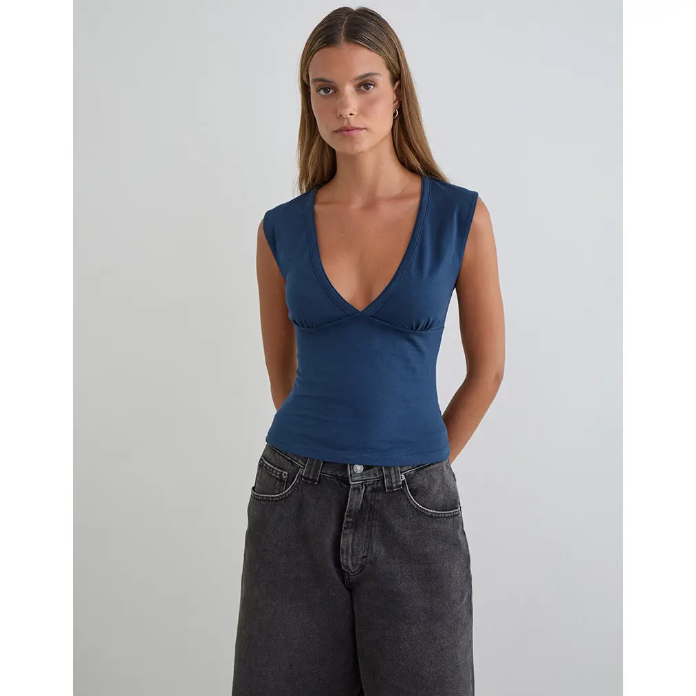 Emberly Plunge Top in Navy