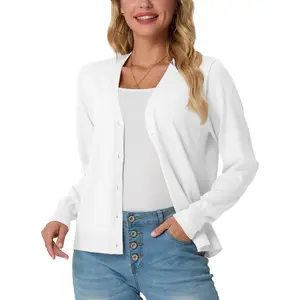 GRECERELLE 2026 Womens Lightweight Open Front Long Sleeve Casual Button Down V-Neck Cardigan Sweater (S-2XL)