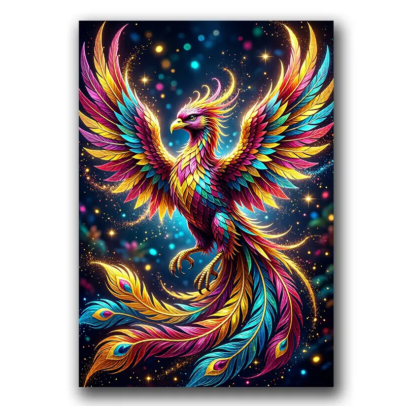 Phoenix 5D Diamond Art Kit - Colorful Round Drills Full Round Drill Acrylic Complete Kit, DIY Mosaic Gem Craft for All Ages, 11.8x15.7in Home Wall Decor with Creative Engagement & Enhanced Durability