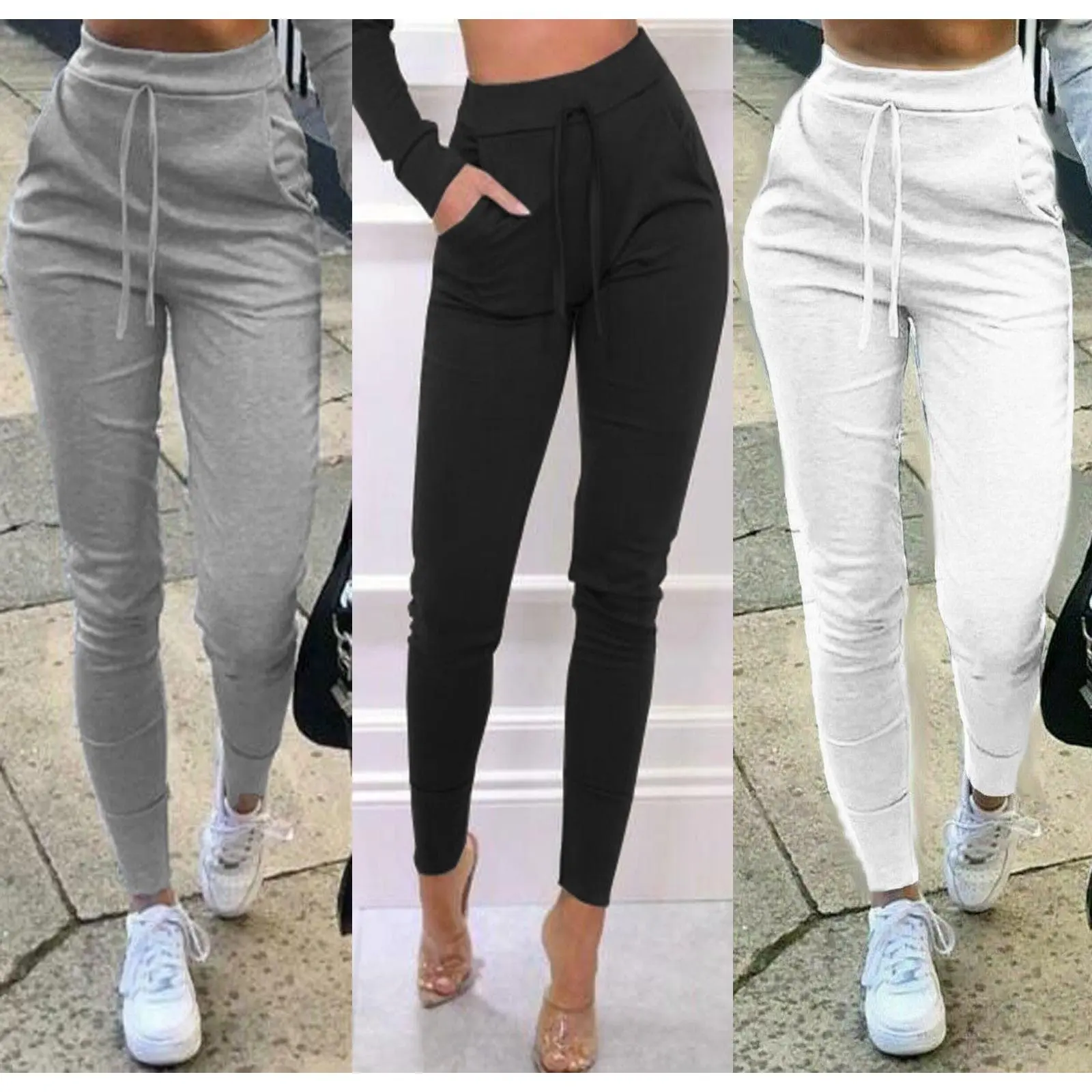 Women Korean Style High Waist Lace-up Sweatpants Autumn Winter Fashion Casual Joggers Pants Slim Fit Pencil Trousers Femme
