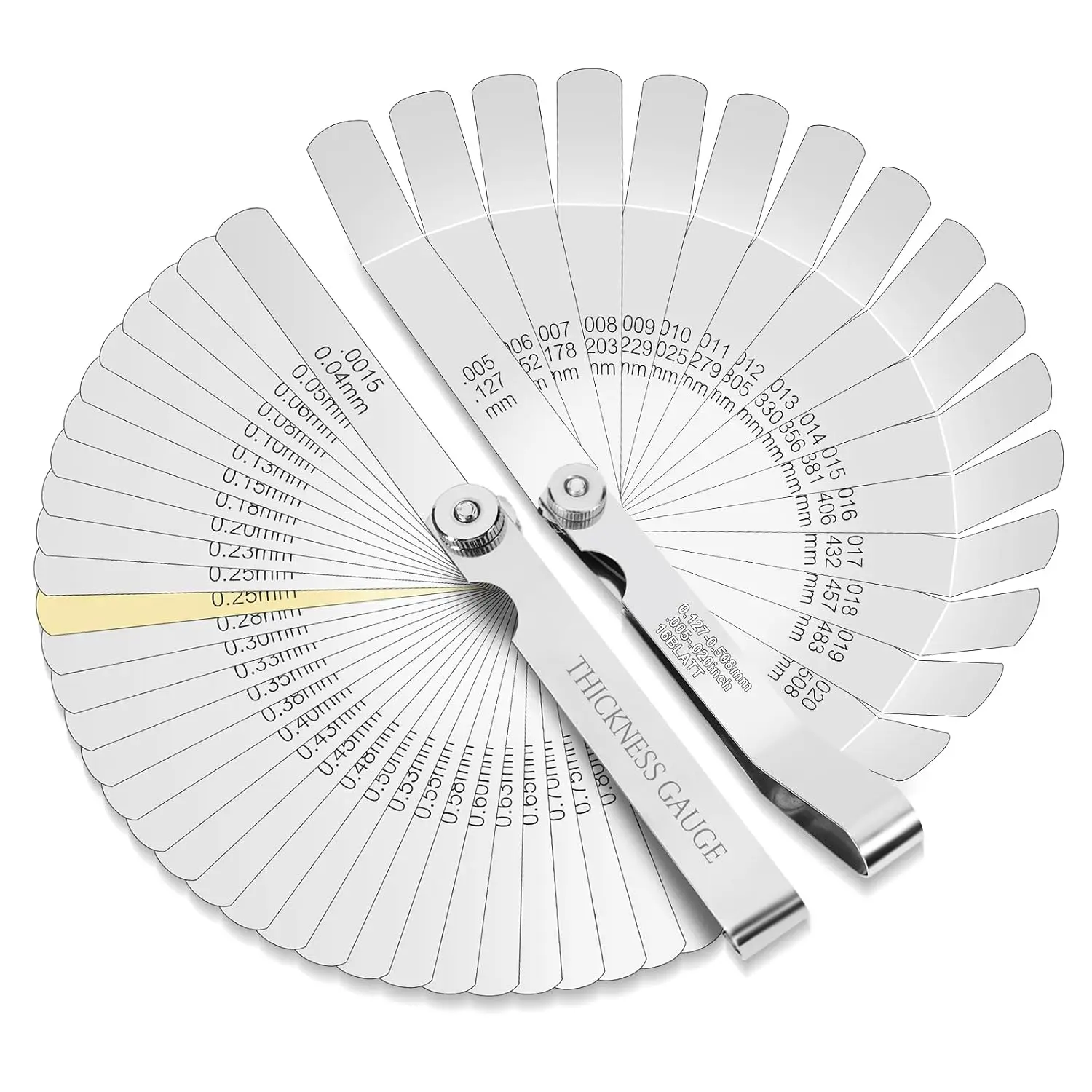 2 count Stainless Steel Feeler Gauge Set,32 Straight  Feeler Gauge&16 Pieces Angled Feeler Gauge Set, Measure Gap and Thickness for Guitar, Spark Plug, Valves  Measure Filler Gauge