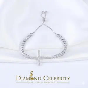 Diamondcelebritees White Sterling Silver Cross Shape Bracelet Cubic Zirconia Adjustable Size