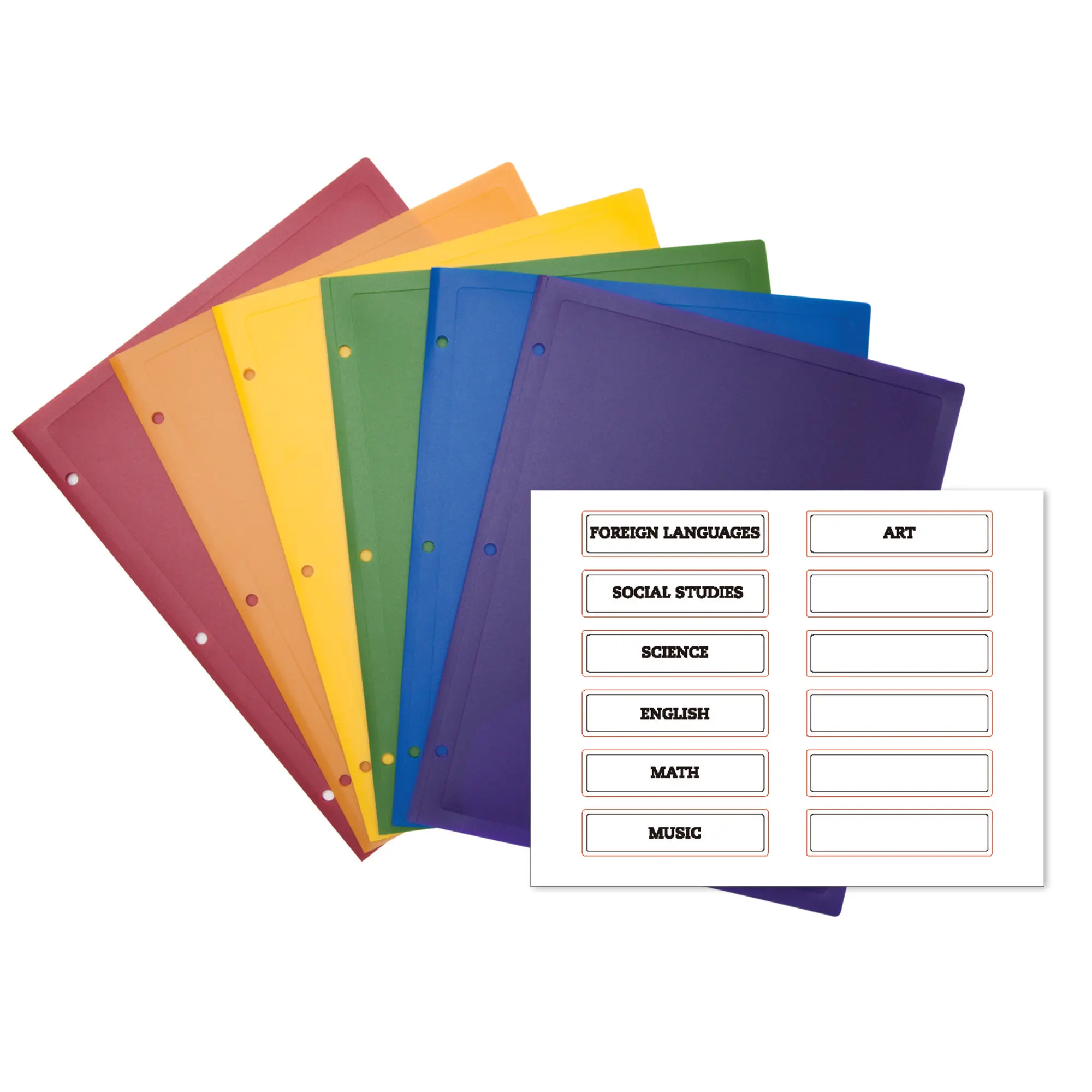 Office Depot Subject 2-Pocket Poly Portfolios, Letter Size, Assorted Colors, Pack Of 6, 10772