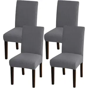 Chair Covers for Dining Room Chair Covers Stretch Removable Washable Grey Chair Seat Protector Cover Set of 4 Parson Chair Slipcover for Dining Room, Hotel, (4, Grey)