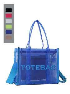 Women's Mesh Tote Bag, Lightweight Fashion Large Capacity Commute Shopping Crossbody Bag, Stylish Shoulder Bag with Embroidered Letters
