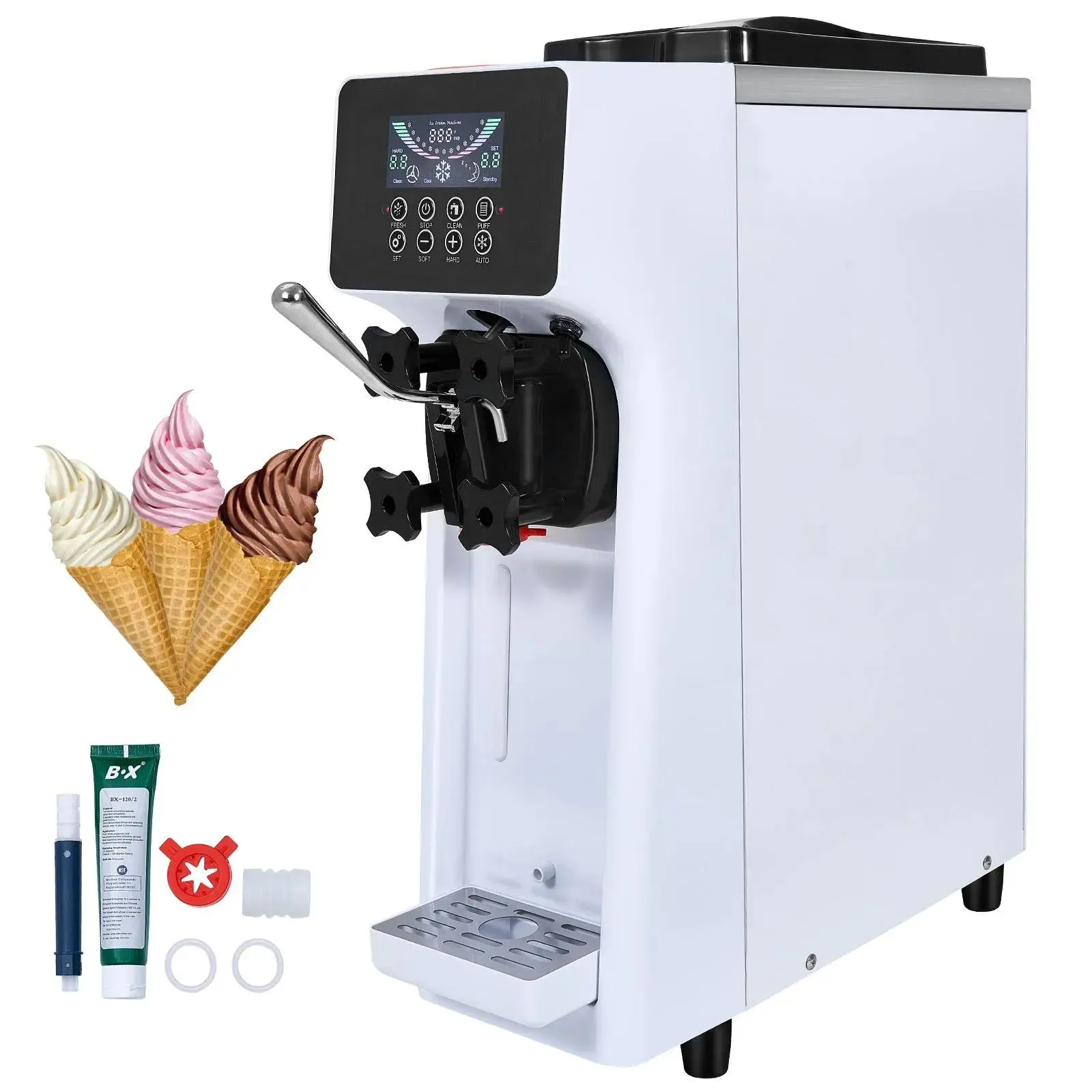 【Backtoschool】VEVOR Commercial Counter-top Ice Cream Machine - 10.6QT/H Yield, 1000W Single Flavor Kitchen Appliance, 4L Hopper, 1.6L Cylinder, LCD Panel, Auto-clean, Pre-cooling, for Restaurant Snack Bar