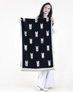 French Bulldog Print Cozy Knit Cashmere Feel Wrap Shawl Scarf for Fall/Winter Casual Wear One Size Fits All Soft Acrylic Material Fluffy