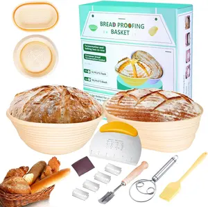 Silicone Banneton Bread Proofing Baskets Set of 2, 9 Inch Round & 10 Inch Oval Foldable Sourdough Baking Basket Supplies