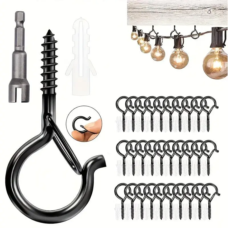 S-Shaped Hook, 20pcs/30pcs Easy-Release Q-Hanger Hook for Outdoor String Lights, Safety Buckle Design, Festive Holiday Gift Decoration Hook
