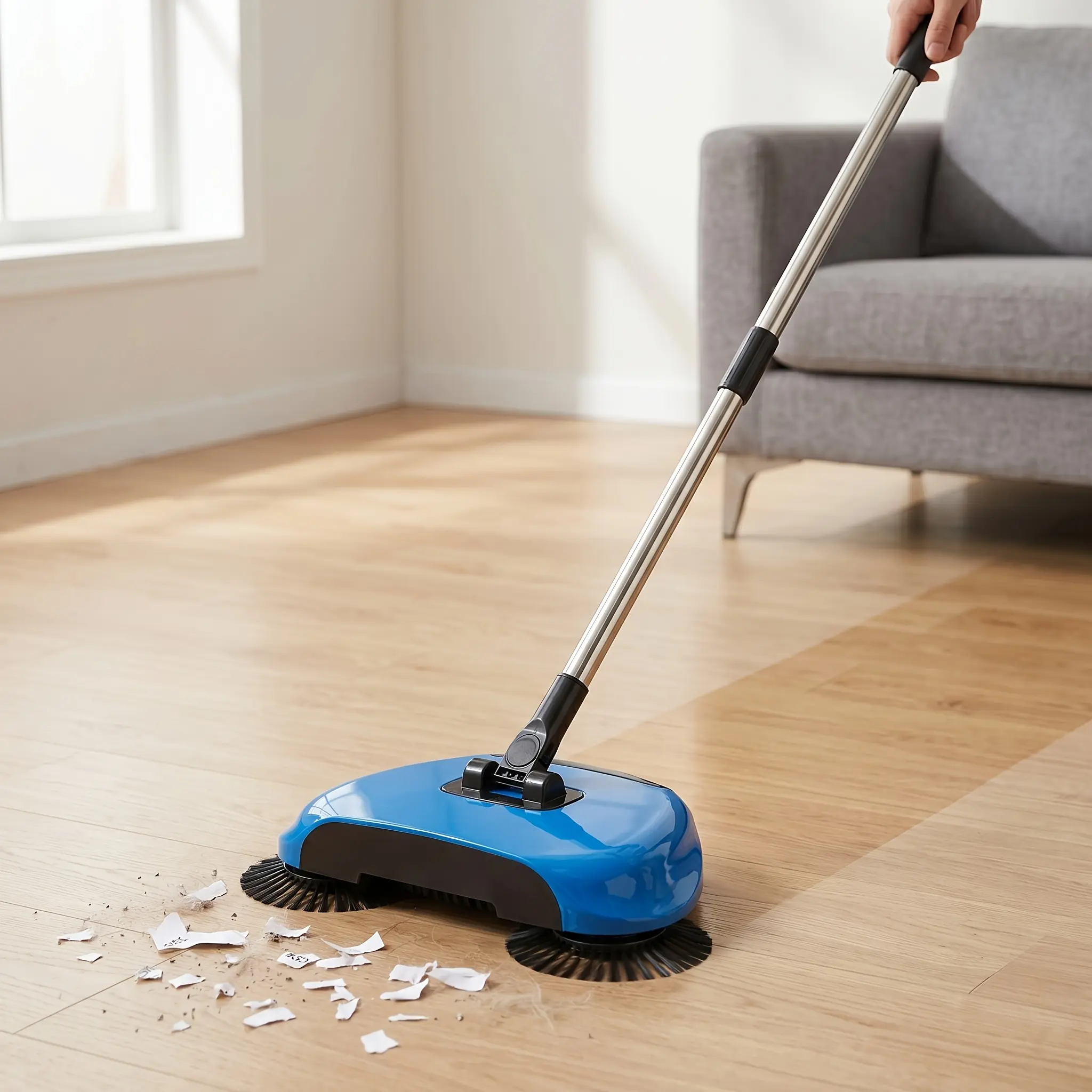 3-in-1 Long-Handle Hand Push Broom with Auto Spiral Deep Sweep System, Multifunctional Sweep-Mop Tool - Hardwood-Tile Ready, Reach Far with Push for Home/Office Close-Fit Cleaning