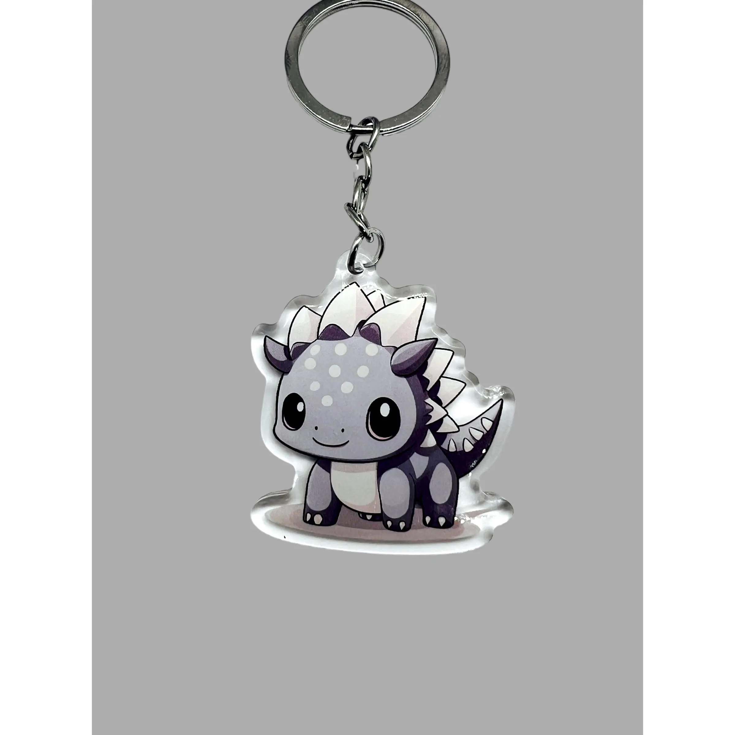 Grey Stegosaurus Dinosaur Kawaii Wildlife Acrylic Keychain