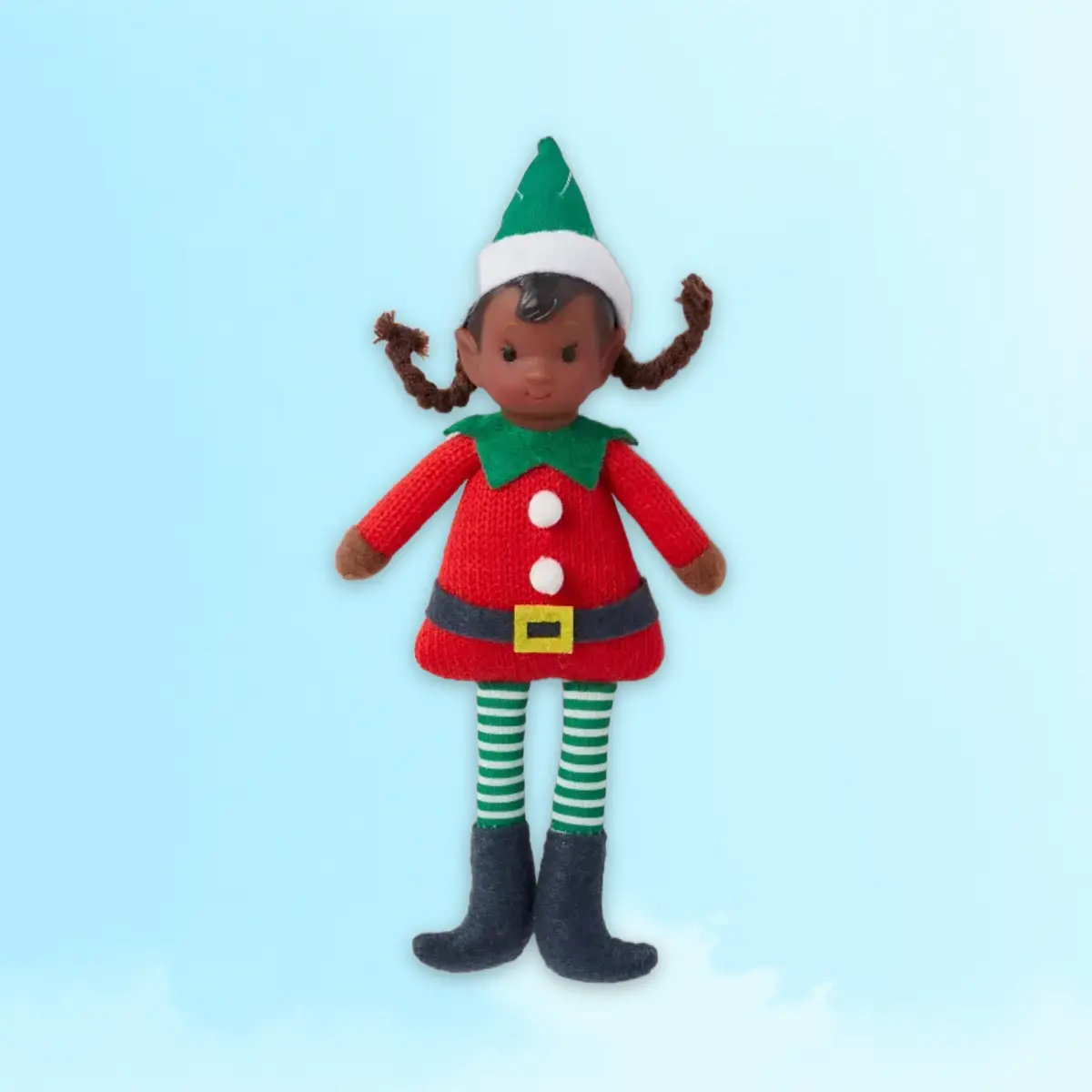 Fabric Elf Child wh Braids and Green Hat Christmas Tree Ornament - Wonrshop ™ : Indoor Use, No Bary Required