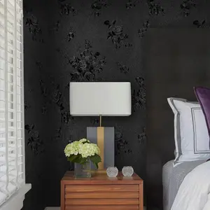 Black Peel and Stick Wallpaper Black Floral Embossed Contact Paper 17.7inch×118.1inch Removable Textured Flower Wallpaper Self Adhesive Thicken Livingroom Countertops Cabinets Wall Paper