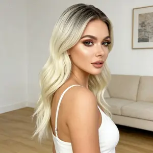Long Ombre Blonde 16 Inches For women Synthetic Hair Wigs Natural Lace Part Heat Resistant up to 150℃ Platinum Light Blonde for Daily