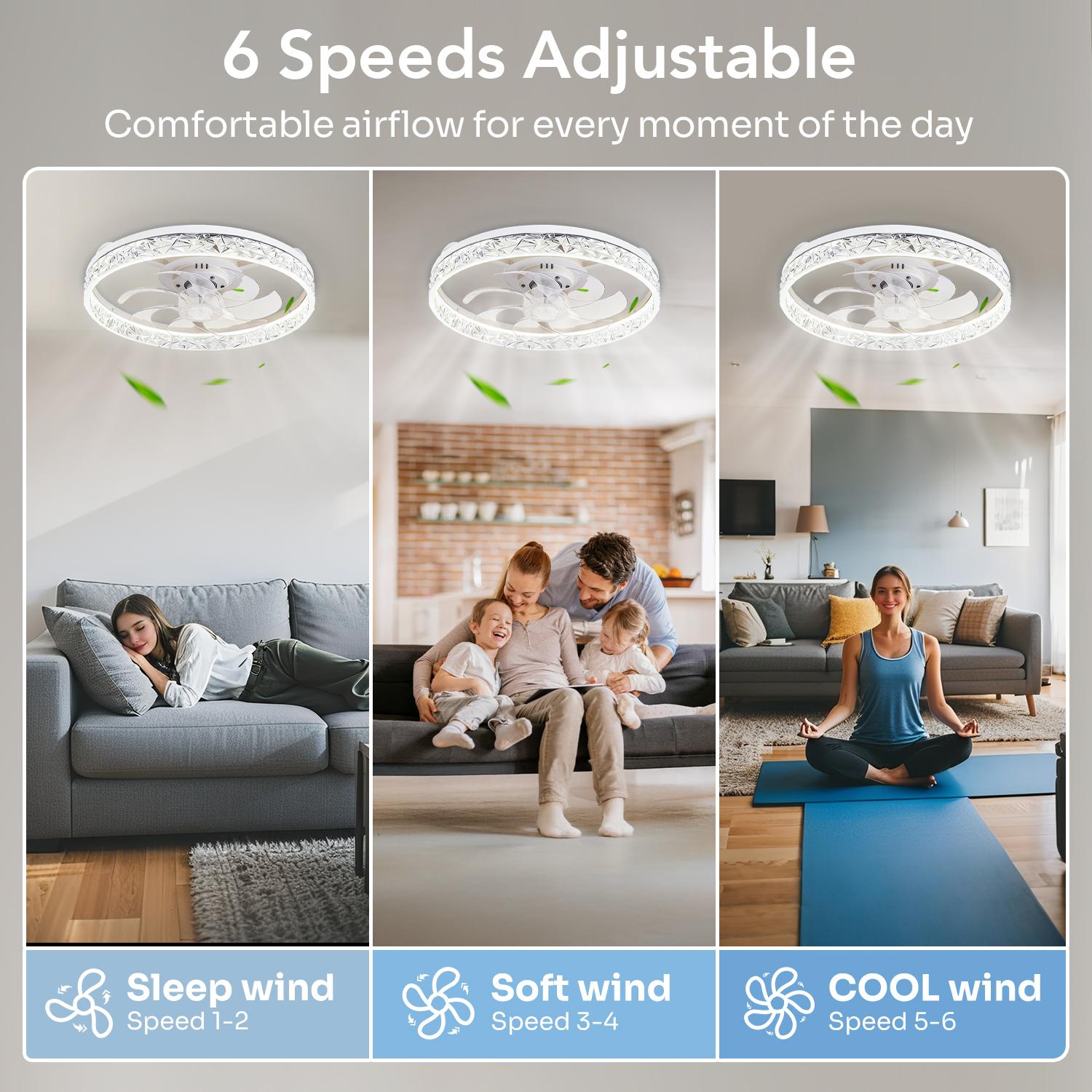 GALENTAL Cristais Multifunctional Ceiling Fan with Light, Remote Control/APP, 6 Wind Speeds, Timing Function, Reversible DC Motor, Adjustable Brightness & 3 Color Temperatures, Low Noise for Living Room, Bedroom, Study