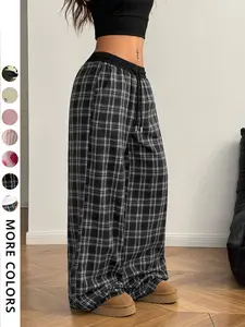 Women's Casual Loose Plaid Wide Leg Pants, Comfortable All-Season Wear, Stylish Pocket Design, Versatile College Wind Home Clothes, Casual Chic Trousers
