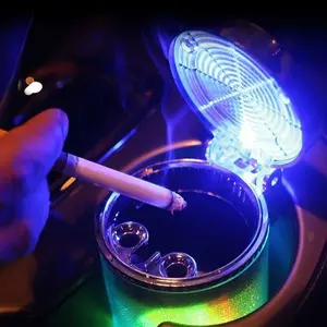Car Ashtray, Auto Ashtray With LED Light, Mini Car Trash Can, Portable Ashtray with Lid Suitable for Most Vehicles, Silver
