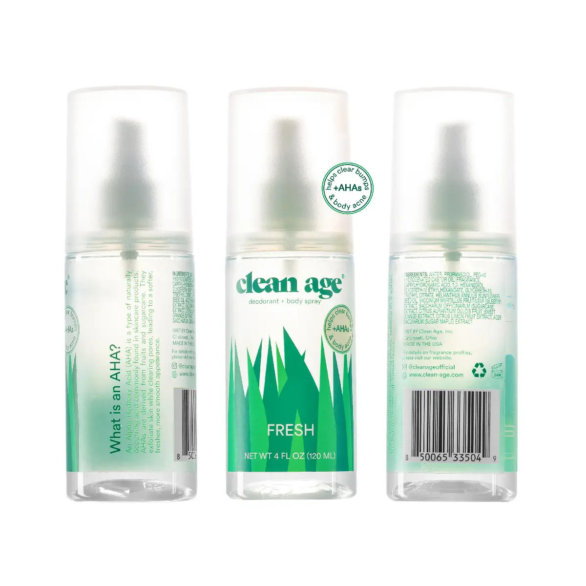 Clean Age Aluminum-Free Deodorant & Body Spray for Whole Body (4 oz) Fresh Scent, Body Acne Spray long-lasting fragrance