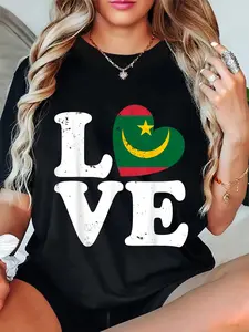 100% Cotton Love Heart Mauritania Proud Mauritania Flag T-Shirt