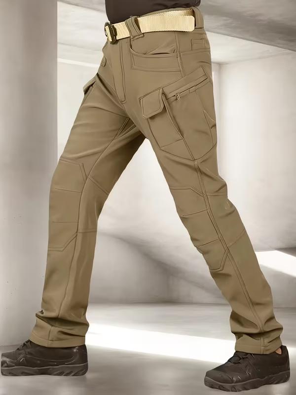 Men's Fleece-Lined Windproof Warm Tactical Pants 400g Knitted Fabric Mid-Rise Multi-Pocket Standard Fit for Autumn Winter Outdoor Wear