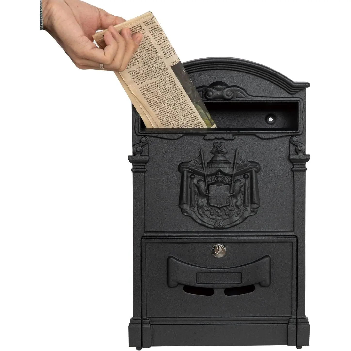 Galvanized Steel & Aluminum Stamping Rust-Resistant Locking Wall-Mount Mailbox - Large Capacity Vintage Key-Lock Outdoor Mailbox for Outside Use & Outdoor Decoration, Black
