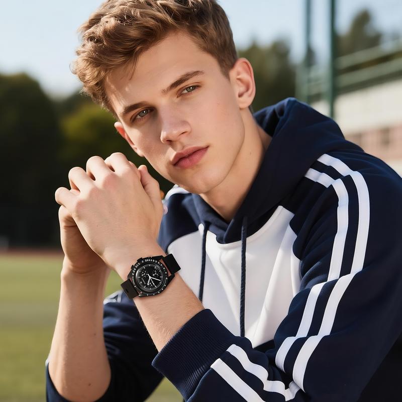 Men Women Silicone Watch - Analog Quartz Timepiece with Triple Sub-dials Fashion Casual Outdoor Sports Wristwatch for Christmas