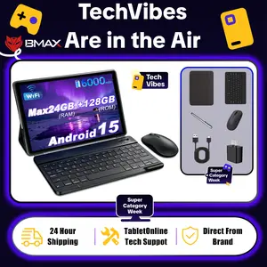 [TikTokShopTechVibes]2026 The new's tablets BMAX-i9.5PLUS 10.1" IPS Android 15 Tablet 24GB RAM 128GB ROM Bundle with Keyboard,Mouse,Case,Stylus,Pre-installed Screen Protector,Type-C Charging,Adapter,Bluetooth,WIFI6,6000mAh Battery For Mother's Day Gift