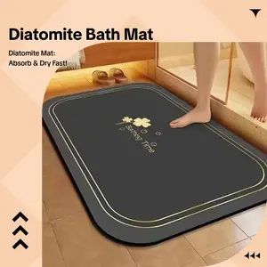 Diatomite Bath Mat Absorbent Quick Dry Non Slip Four Leaf Clover Pattern Solid Color Bathroom Rug Shower Mat