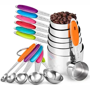 12 Piece Stainless Steel Measuring Cups and Spoons Set - Colorful Non-Slip Silicone Handles, Food Grade & Dishwasher Safe, Stackable Baking Cooking Essentials me bg spoons cup magnetic stainless steel high quality scoop kitchengadget  that  works  items d