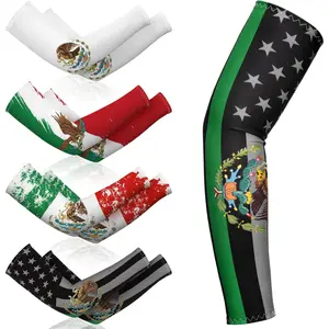 4 Pairs Unisex Cooling Arm Covers, Mexican & Puerto Rico Flag Sleeves with UV Protection, Breathable Quick Drying Fabric for Outdoor Sports Arm Warmers