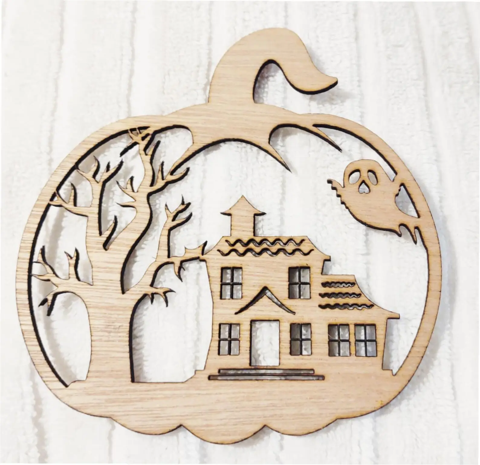 Haunted House Pumpkin Wall Hanging for Halloween 15-22" Customizable Wood MDF or 1/4" Thick Furniture Grade Decor