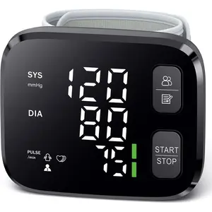 Blood Pressure Monitor LED Backlit Display Automatic Wrist Cuff Blood Pressure Monitors for Home Use 120x2 Reading Memory with Carrying Case, Black