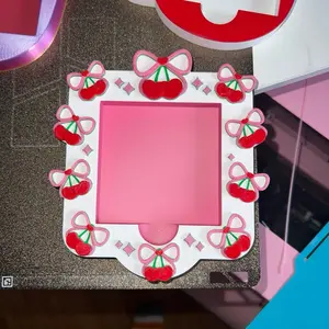 Cherry Sticky Note Holder Adorable Pink Frame with Bow and Cherry Design for Cute Desk Organization