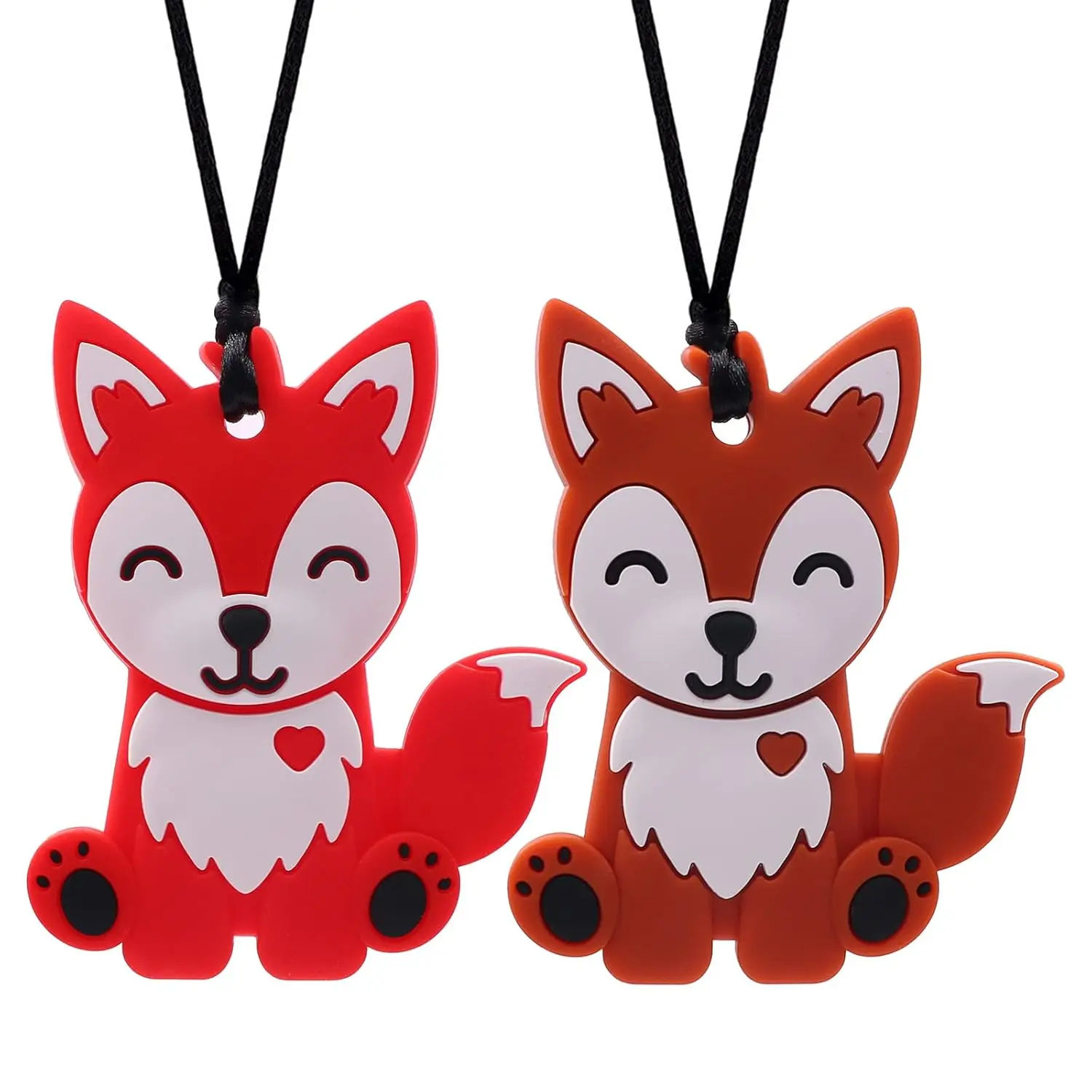 FN14 Sensory Chew Necklaces for Boys, Girls and Adults - 2 Pack Fox Silicone Chewy Necklace for Autism, ADHD, SPD, Chewy Oral Motor Chewing Necklace for Adults Blue&Grey