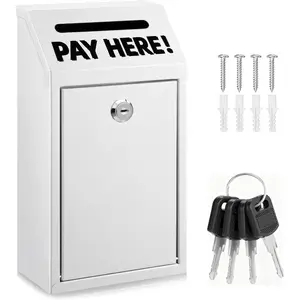 Box with Slot - 10.2In Metal Donation Box with Lock for  Deposit,Wall Mounted  Drop with Lock and Slot for /Farm/Office/Outdoors (White)