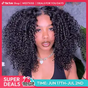 West Kiss Short Kinky Curly Ready Go Glueless Wigs Pre Cut Pre Bleached 7x4 Closure Wig 250% Density Human Hair Wig Pre Plucked 13x4 Lace Front Wigs DealsForYouDays