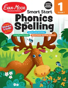 Evan-Moor's Smart Start Phonics and Spelling Workbook for Grade 1, Beginning Reading, Spelling patterns, Learn to Read, Homeschool, Word families, Stickers, Print Copy, Audio stories