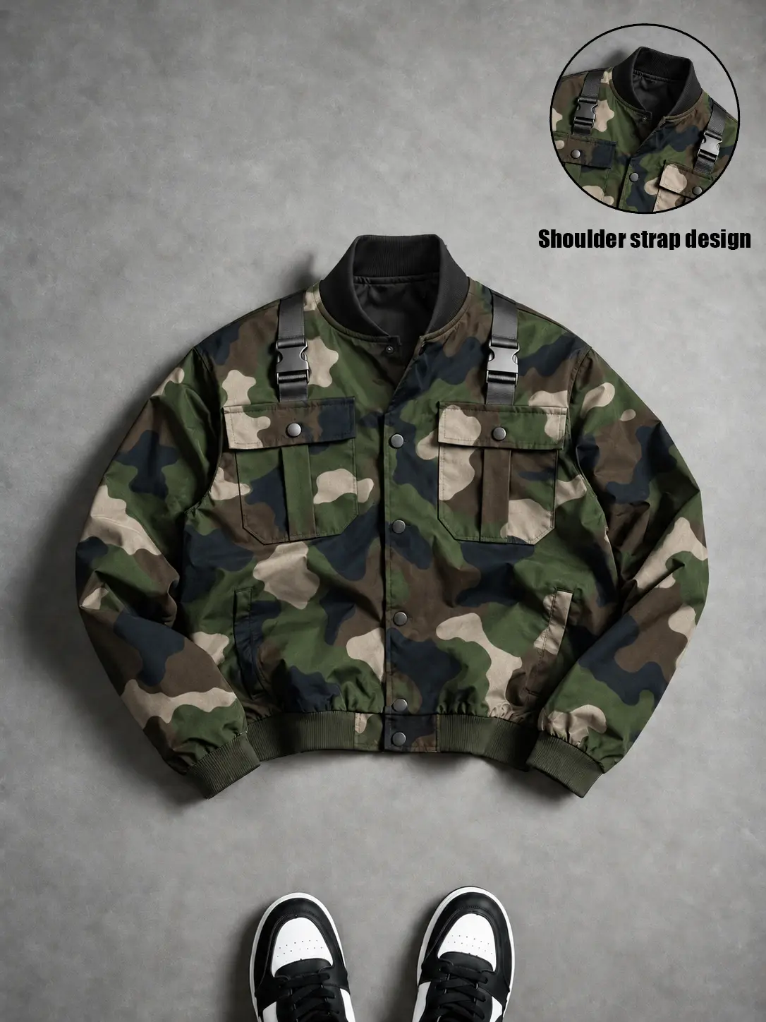Men's Retro Military Aviator Camouflage Cargo Bomber Jacket - Menswear Tops Coats with Shoulder Straps, Multi-Pocket Streetwear for Casual Autumn/Winter Outdoor Wear,sohochic