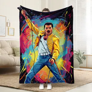 Rock Star Cartoon Blanket, Soft Flannel Home Sofa Warm Blanket, Allergy-Resistant Knit Fabric, Perfect Gift for Bed Couch Camping Travel Car