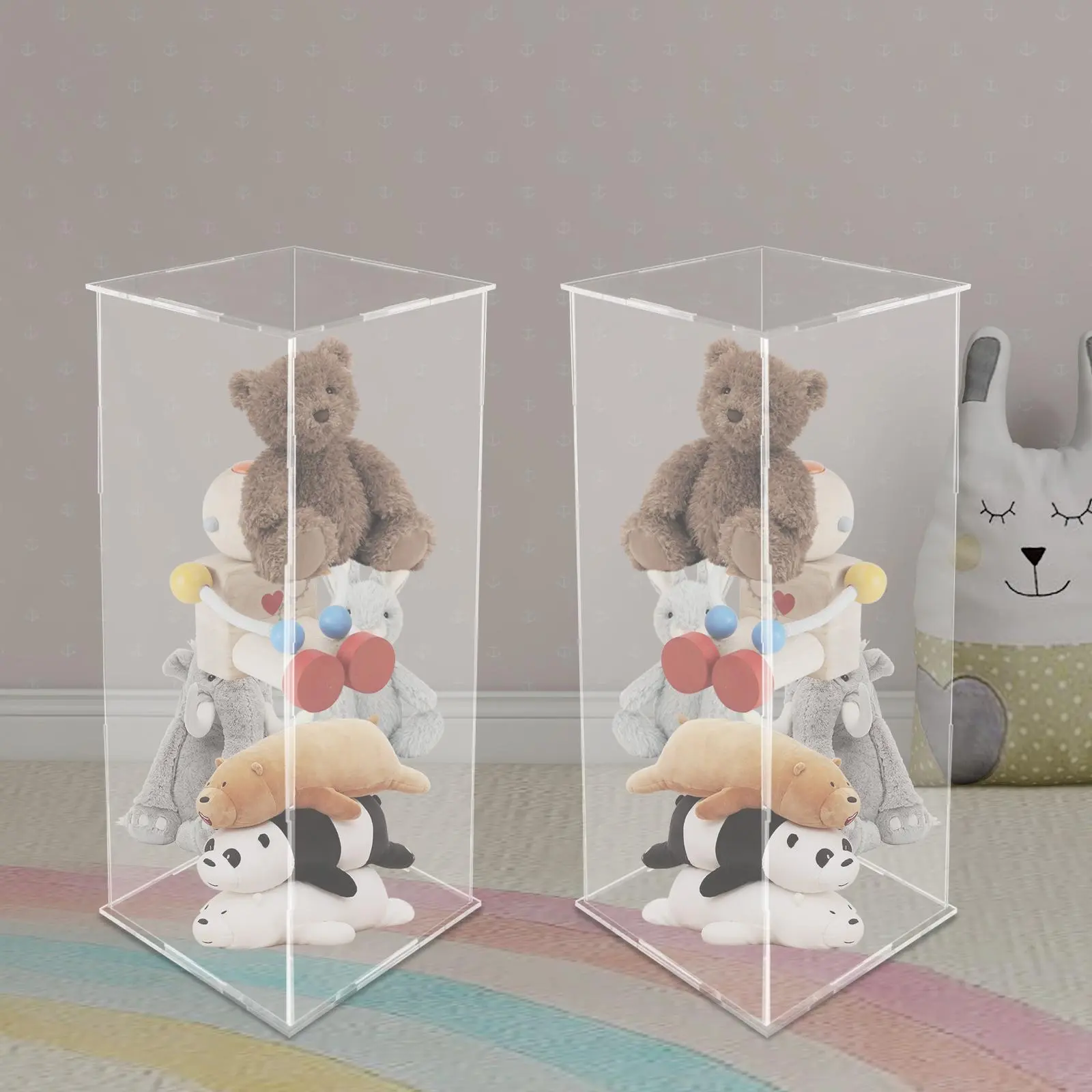 2 Pcs Acrylic Display, Cube Pedestal Flower Stand Tower, Clear Riser Box for Wedding Decor Party (25.6in)