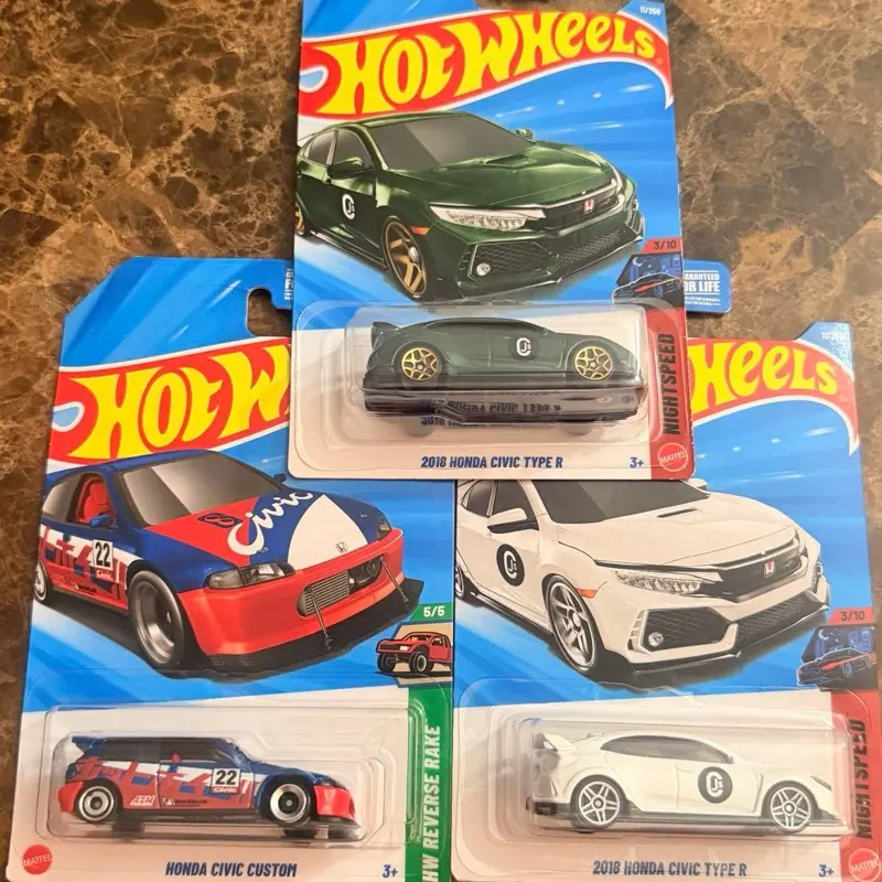 set of 3 Hot Wheels Mainline Honda Civic Diecast Cars (2025, 2026 Models)