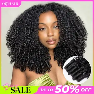 OQ HAIR Burmese Curly Half Wig Full 280% Density 3 In 1 Wear Go Glueless Half Wig Human Hair V Part Wig with Drawstring Spiral End Beginners Friendly