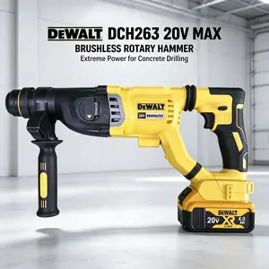 DEWALT DCH263 20V Max Cordless Rotary Hammer. Built for concrete drilling, woodworking, and metalworking jobs. 18V DC compatible, delivers up to 5500 BPM impact rate for heavy-duty renovation tasks.